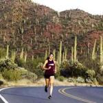 Tucson, AZ-- Jan. 17, 2018-Stan Grossfeld/ Globe Staff--Sarah Sellers, who finished a surprise second place in the women's category of the 2018 Boston Marathon, Here she runs in Sagauro National Park.