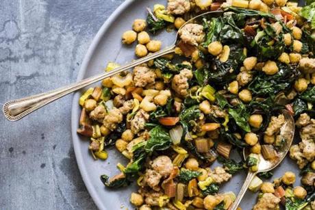 Garlicky Chard and Sausage With Fried Chickpeas
