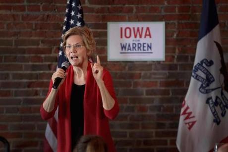 Senator Elizabeth Warren spoke in Iowa last week. 
