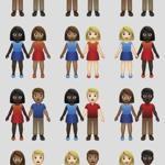 This undated illustration provided by Tinder/Emojination shows new variations of interracial emoji couples. 