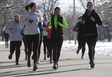 Thousands of runners hit the carriage road paralleling Commonwealth Avenue in Newton on the weekends.
