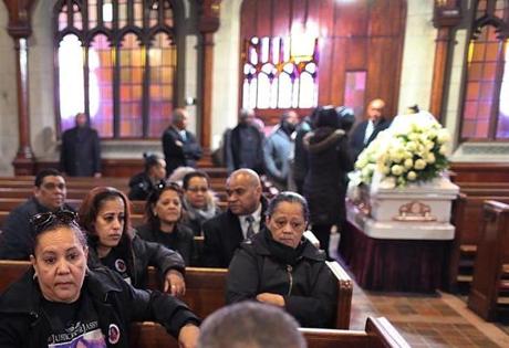 Mourners made their way into St. Peter Church in Dorchester on Saturday for Jassy Correia?s funeral.
