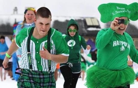 The 7th annual Harpoon Shamrock Splash is held, at M Street Beach in South Boston, to benefit Save the Harbor/Save the Bay. (Pat Greenhouse/Globe Staff)
