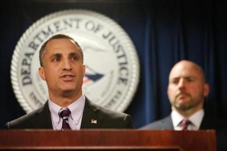 BOSTON, MA - March 12, 2019: - Joseph R. Bonavolonta, Special Agent in Charge Federal Bureau of Investigation, Boston Field Office during a press conference at the federal courthouse in Boston MA on March 12, 2019. U.S. Attorney Andrew E. Lelling, announce charges against dozens of individuals involved in a nationwide college admissions cheating and recruitment scheme. (Craig F. Walker/Globe Staff) section: Metro reporter: 
