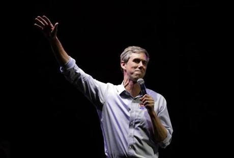 FILE - In this Nov. 6, 2018, file photo, U.S. Rep. Beto O'Rourke, the 2018 Democratic Candidate for U.S. Senate in Texas, makes his concession speech at his election night party in El Paso, Texas. When Donald Trump visited O'Rourke's hometown to argue that walling off the southern border makes the U.S. safer, the former Democratic congressman and possible 2020 presidential hopeful was ready. As the president filled an El Paso arena with supporters, O'Rourke helped lead thousands of his own on a protest march past the barrier of barbed-wire topped fencing and towering metal slats that separates El Paso from Ciudad Juarez, Mexico. (AP Photo/Eric Gay, File)
