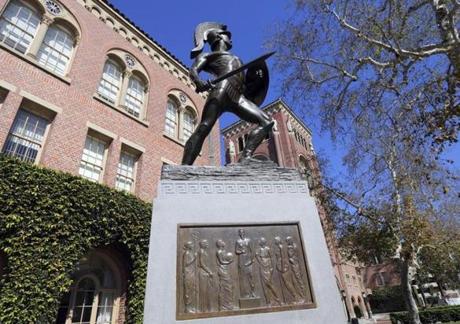 The iconic Tommy Trojan statue at the University of Southern California in Los Angeles. 
