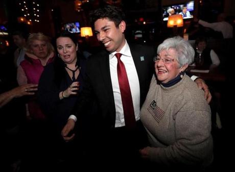 Fall River Mayor Jasiel Correia celebrated with supporters Tuesday after the city?s mayoral recall election, in which voters overwhelmingly booted him out of office and, on the same ballot, narrowly reelected him.
