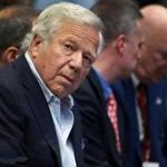 Houston, TX 2-1-17: New England Patriots owner Robert Kraft is pictured after he arrived and took his front row seat where NFL Commissioner Roger Goodell (not pictured) held his annual Super Bowl press conference this afternoon in the Bush Ballroom at the Media Center in downtown Houston. (Globe Staff Photo/) reporter: various topic: Super Bowl