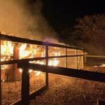 The fire raged at Flatpoint Farm in West Tisbury.