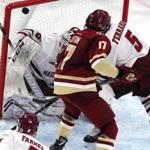 Boston, MA - {iptcmtonth}/22/2019 - (1st period) Boston College Eagles forward David Cotton (17) scores first for a 1-0 lead late in the first period. Boston College vs. UMass in Hockey East semifinal game at TD Garden. - (Barry Chin/Globe Staff), Section: Sports, Reporter: John Powers, Topic: 23Hockey East, LOID: 8.5.772022147.