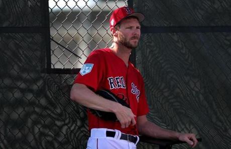 Fort Myers , FL - 2/19/2019 - (Day 9) Boston Red Sox starting pitcher Chris Sale (41) watches a bullpen session. Boston Red Sox Spring Training at Jet Blue Park in Fort Myers, FL. - (Barry Chin/Globe Staff), Section: Sports, Reporter: Peter Abraham, Topic: 20Red Sox, LOID: 8.5.477767020
