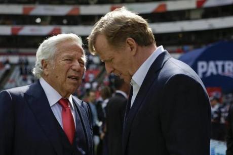 Robert Kraft (left) appears headed for another showdown with NFL commissioner Roger Goodell.
