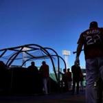 Boston, MA - 10/12/2018 - Boston Red Sox right fielder J.D. Martinez (28) waits his turn in the batting cage during today's workout in preparation for Game 1 of the ALCS vs. the Houston Astros at Fenway Park. - (Barry Chin/Globe Staff), Section: Sports, Reporter: Peter Abraham, Topic: 13Red Sox, LOID: 8.4.3455684276.