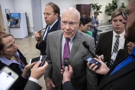 WASHINGTON, DC - MARCH 25: Sen. Patrick Leahy (D-VT) speaks to reporters at the U.S. Capitol, March 25, 2019 in Washington, DC. Over the weekend, U.S. Attorney General William Barr sent a letter to Congressional leaders informing them that special counsel Robert Mueller's investigation did not find evidence of direct collusion between Donald Trump's 2016 campaign and Russia to influence the presidential election. (Photo by Drew Angerer/Getty Images)

