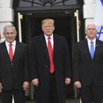 From left: Israel Prime Minister Benjamin Netanyahu, President Trump, and Vice President Mike Pence posed Monday at the White House.