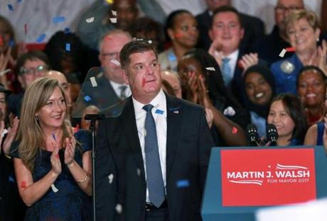 Mayor Martin Walsh, who has built a record-breaking campaign account since entering City Hall, has spent nearly $900,000 on a boutique fund-raising consulting firm that employs his longtime partner Lorrie Higgins (left).
