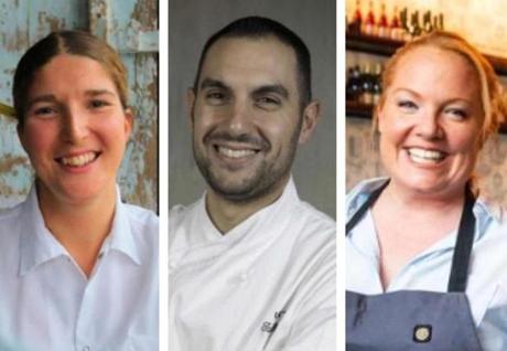 Cassie Piuma of Sarma (left), Tony Messina of Uni (center), and Tiffani Faison of Tiger Mama are all nominated for Best Chef: Northeast. 
