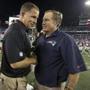 Greg Schiano (left) and Bill Belichick exchanged pleasantries after a 2013 preseason game.