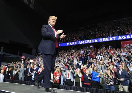 President Donald Trump arrives to speak at a rally in Grand Rapids, Mich., Thursday, March 28, 2019. (AP Photo/Manuel Balce Ceneta)

