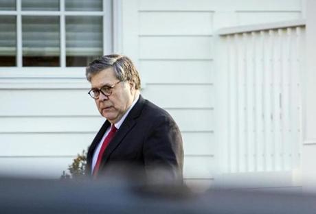 Attorney General William Barr disclosed in a letter to the chairmen of the House and Senate Judiciary Committees that the Mueller report should be released as written by mid-April, though it will contain some redactions. Above: Barr left his home in McLean, Va., on Monday.
