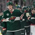 ST PAUL, MN - MARCH 16: Ryan Donato #6 of the Minnesota Wild celebrates a goal against the New York Rangers during the first period of the game on March 16, 2019 at Xcel Energy Center in St Paul, Minnesota. The Wild defeated the Rangers 5-2. (Photo by Hannah Foslien/Getty Images)