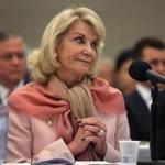 South Boston-04/04/19 Elaine Wynn, the largest single shareholder of Wynn Resorts, and ex-wife of Steve Wynn testified before the Gaming Commission Thursday afternoon at the Boston Convention and Exhibition Center. Photo by John Tlumacki/Globe Staff(metro)