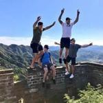 Photo Matt Porter/Globe Staff Bruins at the Great Wall of China, left to right, Brad Marchand, Colby Cave, David Pastrnak, Charlie McAvoy.