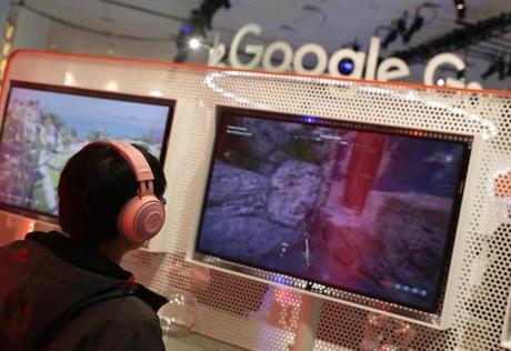 Attendees played games on the new Stadia gaming platform at the Google booth at the 2019 GDC Game Developers Conference in March in San Francisco.
