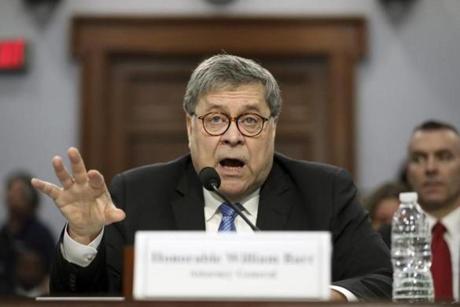 In his first appearance on Capitol Hill since taking office, and amid intense speculation over his review of special counsel Robert Mueller's Russia report, Attorney General William Barr arrives to appear before a House Appropriations subcommittee to make his Justice Department budget request, in Washington, Tuesday, April 9, 2019. (AP Photo/J. Scott Applewhite)
