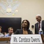 WASHINGTON, DC - APRIL 09: Candace Owens of Turning Point USA arrives before testifying during a House Judiciary Committee hearing discussing hate crimes and the rise of white nationalism on Capitol Hill on April 9, 2019 in Washington, DC. Internet companies have come under fire recently for allowing hate groups on their platforms. (Photo by Zach Gibson/Getty Images)