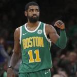 Boston MA 12/25/18 Boston Celtics Kyrie Irving reacting after knocking down a three point basket against the Philadelphia 76ers during second quarter NBA action at TD Garden. (photo by Matthew J. Lee/Globe staff) topic: reporter: 