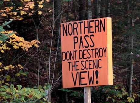 A sign protesting the Northern Pass pipeline was posted close to Colebrook, N.H. 
