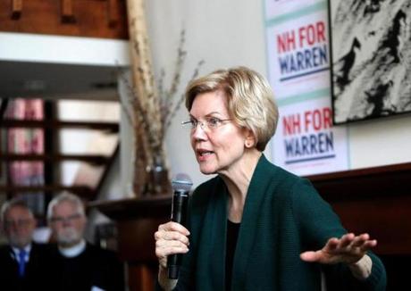 Salem, NH - 3/15/2019 - Senator Elizabeth Warren speaking to supporters at the home of former US Ambassador to Saudi Arabia Jim Smith and Janet Breslin-Smith in Salem, N.H. - (Barry Chin/Globe Staff), Section: Metro, Reporter: Globe Staff, Topic: 16newhampshire, LOID: 8.5.693486147.
