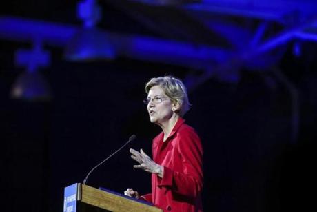 Manchester, NH--02/22/2019--Senator Elizabeth Warren speaks at the New Hampshire Democratic Party's 60th annual McIntyre-Shaheen 100 Club Dinner in Manchester, NH Friday evening. (Nathan Klima for The Boston Globe) Topic: 23NHDemocrats Reporter:
