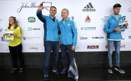 Jon Pohlkamp (left) and his father Terry Pohlkamp. Terry qualified for the Boston Marathon in 2001 but said he would not run it until he and Jon could do it together.
