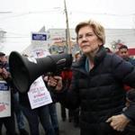 Senator Elizabeth Warren in Somerville last week addressing striking Stop & Shop workers.