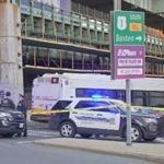 The scene of a fatal MBTA bus accident in Chelsea near the Everett Avenue on-ramp to Route 1 South near the Tobin Bridge. The Route 111 bus hit a 60-year-old female pedestrian. (Boston 25 News) 19tobin