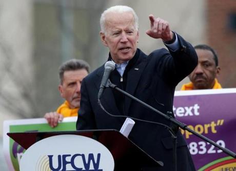 Joe Biden, the former vice president, addressed striking Stop & Shop workers and their supporters Thursday in Dorchester.
