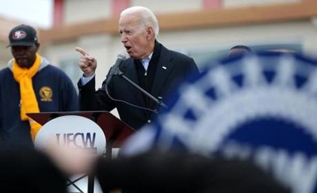 Joe Biden spoke at a rally in Dorchester organized to support striking Stop & Shop employees.
