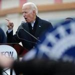 Joe Biden spoke at a rally in Dorchester organized to support striking Stop & Shop employees.