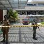 Security personnel stood guard outside the Shangri-La Hotel after Sunday?s attacks.