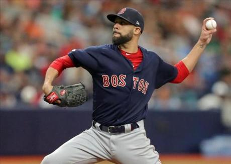 ST. PETERSBURG, FL - APRIL 21: David Price #10 of the Boston Red Sox throws in the first inning of a baseball game against the Tampa Bay Rays at Tropicana Field on April 21, 2019 in St. Petersburg, Florida. (Photo by Mike Carlson/Getty Images)
