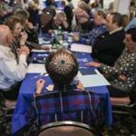 Brighton, MA--04/22/2019--A Passover seder was held at 2Life Communities senior housing in Brighton, MA on Monday afternoon. Residents had the chance to speak on what they hoped for in our world. (Nathan Klima for The Boston Globe) Topic: xxexodustales Reporter: