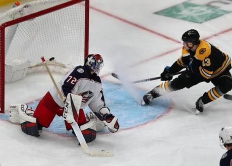 Charlie Coyle slipped the puck past Blue Jackets goalie Sergei Bobrovsky to score the game-winner in overtime.
