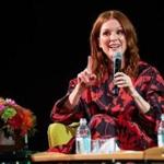 04/26/2019 BROOKLINE, MA Actress Julianne Moore (cq) speaks with Loren King (cq) at the Coolidge Corner Theatre before receiving the Coolidge Award. (Aram Boghosian for The Boston Globe)