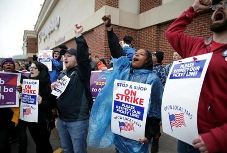 Striking Stop & Shop workers rallying in Boston got a visit from Joe Biden, the former vice president, on April 18.
