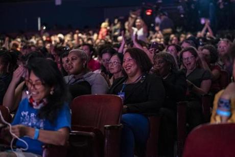 HOUSTON, TX - APRIL 24: Members of the audience laugh and cheer at a joke from Democratic presidential candidate Sen. Elizabeth Warren (D-MA) at the She The People Presidential Forum at Texas Southern University on April 24, 2019 in Houston, Texas. Many of the Democrat presidential candidates are attending the forum to focus on issues important to women of color. (Photo by Sergio Flores/Getty Images)
